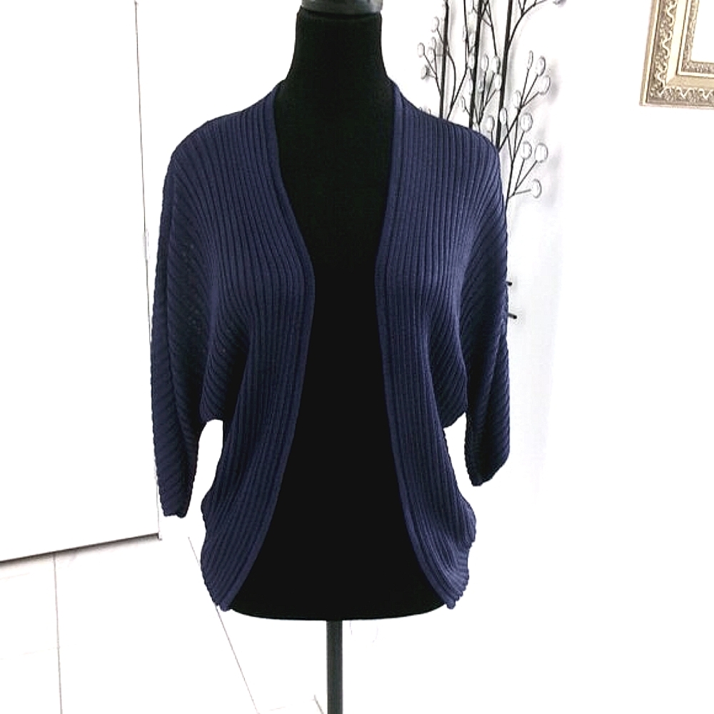 New Calvin Klein Navy Blue Open Front Cardigan Sweater L / M  3/4 Sleeves NWT